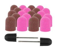 Beaupretty 20pcs Nail Drill Bits Kit with Grit Sanding Caps and Long Sand Bands for Manicure and Pedicure Easy-change Plastic Nail Art Tools in Pink and Coffee Colors for Detailing