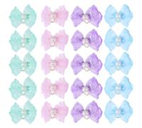 Beaupretty 20pcs Pet Bowknot Hair Bands with Lace Edge, Non-elastic Rubber Hair Ties for Dogs and Cats, Set Including Pink, Blue, Purple, and Light Aqua Green, Suitable for Grooming and Daily