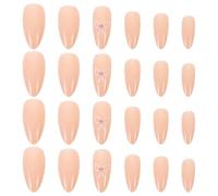 Beaupretty 24pcs Almond Full Cover Press on Nails for Women, Nude Pink Plastic Nail Tips with Bow-knot Decoration and Crystal Rhinestone Accents, Secure Fit and Comfortable, for Parties