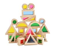 Beaupretty 24Pcs Colorful Building Blocks Educational Kaleidoscopic Wooden for Shape and Color Recognition Safe and Smooth Finish for Boys for Home and Nursery Play