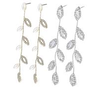 Beaupretty 2Pairs Dangle Earrings with Rhinestones and Faux Pearls Long Chain Linear Earrings for Weddings and Banquets Elegant Tassel Jewelry for Formal Occasions