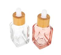 Beaupretty 2pcs 10ml Refillable Glass Dropper Bottles for Essential Oils and Cosmetics, Half Bamboo Design in Pink and, Portable Liquid Dispensers for Travel and Sample Storage