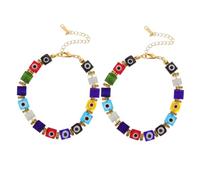 Beaupretty 2pcs Adjustable Evil Eye Beaded Bracelets for Women and Glass Bead Wrist Chains with Flexible Sizing Stylish Handmade Jewelry for Casual Professional and Festival Wear