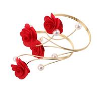 Beaupretty 2pcs Adjustable Metal Arm with Delicate Flower and Pearl Embellishments Open Upper Arm Bracelets for Women and Durable Stylish Statement Jewelry for Summer Outfits