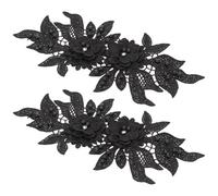 Beaupretty 2pcs Black Floral Embroidered Appliqué Patches for Clothes and Bags, Polyester Imitation Pearl, Decorative and Functional Sewing Patches to Cover Broken Holes and Decorate Jeans