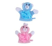 Beaupretty 2pcs Cartoon Baby Bath Scrubbers for Boys and Girls, Soft Exfoliating Body Skin Scrubbing Towels Bath Flower, Pink Rabbit and Blue Bear Washcloth Set for Gentle Bathing