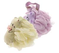 Beaupretty 2pcs Cartoon Bath Loofahs Body Wash Sponge for Gentle Exfoliating Shower Puff with Lanyard Lightweight Portable Bath Sponge in Purple and Green for Soft Skin Cleaning