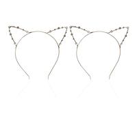 Beaupretty 2pcs Cat Ears Costume Decorative Hair Band Womens Headband Rhinestone Cat Ear Hair Hoops Crystal Hair Band for Women Headwear for Women Pearl Tiara Cat Ears Dress Miss Kitten Metal