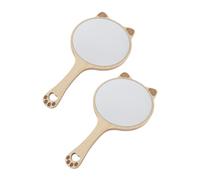 Beaupretty 2PCS Cat Ears Handheld Makeup Mirrors Wooden Handle Portable Cosmetic Mirrors for Travel and Dormitory Use with Clear Reflective Surface
