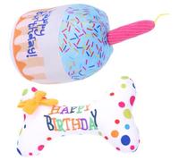 Beaupretty 2Pcs Cat Plush Birthday Cake and Embroidered Bone Squeaky Kitten Chew for Small Cats Pet Supplies for Birthday Party