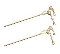 Beaupretty 2pcs Chinese Hair Sticks Flower Pearl Hair Chopstick Accessory for Women Metal for Bun