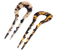 Beaupretty 2Pcs Chinese Style U Shape Hair Sticks for Women Beige and Tortoiseshell Acetate Hairpins Smooth Rounded Teeth Hair Forks for Secure Bun and French Twist Hairstyles