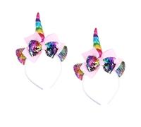 Beaupretty 2PCS Colorful Cat Ear Bow Unicorn Headbands for Lightweight Comfortable Hair Hoops for Cosplay Birthday Party Hair Decor