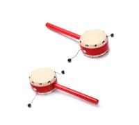 Beaupretty 2pcs Drum Musical Instrument Toys for Babies 7cm Red Wooden Handle Sheepskin Drumhead Shaking Traditional Chinese Early Education