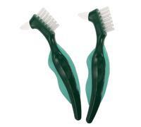 Beaupretty 2pcs Dual-Head Denture Cleaning Brush with Hard Bristles, Double-Sided Toothbrush for False Teeth and Retainer Care, Senior Oral Hygiene Essential, Green