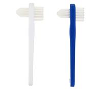 Beaupretty 2pcs Dual Head Denture Toothbrushes Double Sided Soft Bristle False Teeth Cleaner with Non Slip Handle for Retainer and Denture Cleaning White Blue