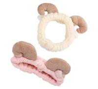 Beaupretty 2pcs Elastic Plush Face Wash Headbands for Women Cute Sheep Horn Design Soft Spa Hair Bands for Makeup Yoga Shower and Sports Stretch Non Slip Hair Accessories