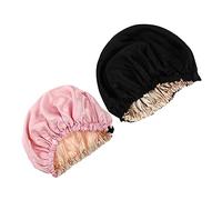 Beaupretty 2pcs Elastic Satin Sleeping Hat for Women Comfortable Long Hair Hat Adjustable Clip Silk Hair Bonnet for Sleep