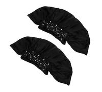 Beaupretty 2Pcs Elastic Shower Caps Large Black Polyester Bath Caps with Star Rhinestones Soft Hair Protection for Women Spa Salon Home Use
