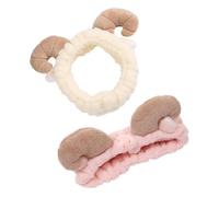 Beaupretty 2pcs Elastic Spa Headbands for Women Soft Plush Sheep Horn Design Non Slip Stretch Hairbands for Face Washing Makeup Yoga Spa Suitable for All Hair Types