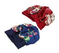 Beaupretty 2pcs Elastic Wide Brim Satin Sleep Cap for Women Breathable Turban Bonnet Shower Hat for Hair Care and Bed Fits Wine Red Royal Blue