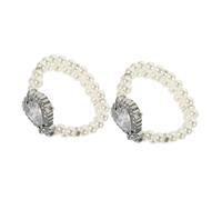 Beaupretty 2pcs Elegant Heart-Shaped Pearl Watch Bracelet for Women Double Row Elastic Faux Pearl Band Square Dial Analog Quartz Wristwatch Stylish Accessory for Parties and Special Occasions