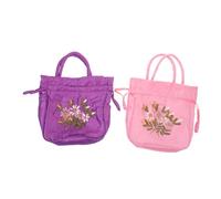 Beaupretty 2pcs Embroidered Drawstring Bag for Women Ethnic Chinese Style Clutch Tote Handbag with Floral Design Spacious Jewelry Pouch and Phone Holder Bride Wedding