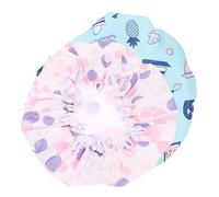 Beaupretty 2Pcs Extra Double Shower Caps for Women and Reusable Bathing Hats with Elastic Band Breathable Satin Lining Blue and Purple for Shower Spa and Travel