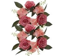 Beaupretty 2pcs Faux Wreath Candle Decorative Rings Pink Realistic Looking Romantic Table Decoration for Christmas Wedding Party with Plastic and Cloth Material, Elegant and Chic Ornament