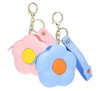 Beaupretty 2pcs Flower Cartoon Silicone Coin Purse Mini Zip Wallet Set Small Change Pouch Earphone Holder for Women Girls in Sky Blue and Cherry Blossom Pink