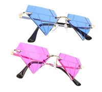 Beaupretty 2pcs Frameless Diamond Shaped Party Sunglasses for Women Men Stylish Rimless Eyeglasses with Gold Frame and Purple Lenses Accessory for Festivals and Street Photos