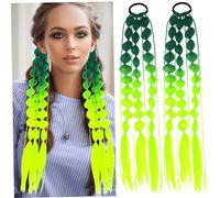 Beaupretty 2pcs Gradient Color Bubble Braids Ponytail Extensions for Women Unique Festival Hair Wigs Handwoven Faux for Rave Music Events and Parties Deep