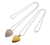 Beaupretty 2pcs Guitar Pick Pendant Necklaces Stainless Steel Engraved Heart Shaped Musician Gift with Brushed and Gold Bamboo Chains for Guitar Players