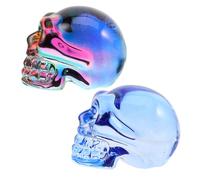 Beaupretty 2pcs Hand Carved Crystal Skull Sculptures with Rainbow Prism Effect Compact Colorful Quartz Skeleton Statues for Halloween Party Supplies and Spooky Pocket Decor