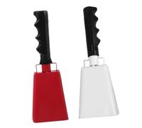 Beaupretty 2pcs Hand Percussion Cowbells with Handle Loud Metal Noise Makers for Sporting Events Football Games Parties Farm Activities Portable and Cheering Bells in Red and White