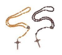 Beaupretty 2pcs Handmade Wooden Rosary Necklace Lightweight Catholic Prayer Beads for Men and Women with Natural Beads and Symbolic Cross Pendant for Daily Wear and Spiritual Travel