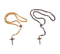 Beaupretty 2pcs Handmade Wooden Rosary Necklaces with Unique Cross Durable Prayer Beaded Necklaces for Catholic Religious Festivals and Daily Spiritual Meditation
