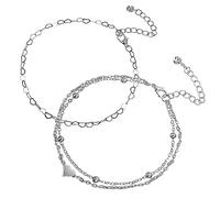 Beaupretty 2Pcs Heart Anklet Jewelry for Women Double Layer Boho Chain Bracelet Romantic Summer Beach Accessory for Valentine Day Birthday and Anniversary