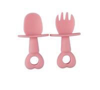 Beaupretty 2pcs Heart Shaped Silicone Training Fork and Spoon Soft Lithe Tips for Gum Protection Ergonomic Utensils for Self Feeding Safe Supplementary Food Tableware and Adorable Pink Design