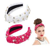 Beaupretty 2pcs Jeweled Headbands for Women Wide Knot Hairbands Comfortable Nonslip Face Wash Headbands Versatile Top Knot Headpieces White Rose Red Fashionable Hair Accessories