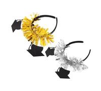 Beaupretty 2pcs Lightweight Mini Graduation Cap Headband with Gold and Silver Lettering Durable Felt Hair Ornament for Weddings Parties and Ceremony Celebrations Stylish Graduation Hairpiece