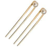 Beaupretty 2pcs Metal Hair Fork Pearl Hair Pins Extended U-shaped Chignon Styling Tool for Women Elegant Bun Updo Accessories Gold