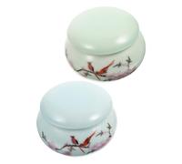 Beaupretty 2Pcs Mini Porcelain Storage Jars with Lid for Cosmetics and Dustproof Small Containers in Green and Blue Decorative Multi-purpose Makeup Cream Holders