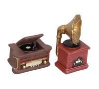 Beaupretty 2pcs Mini Retro Phonograph Resin Decor Vintage Gramophone Sculpture for Dollhouse Accessories Small Space Saving Home Decoration Sturdy Detailed Audio Player Ornaments