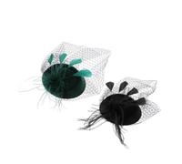Beaupretty 2pcs Mini Tea Party Pillbox Headband Set with Lace Veil Lightweight Mesh Bridal Hair Accessories for Womens Evening Events and Formal Gatherings Green Black