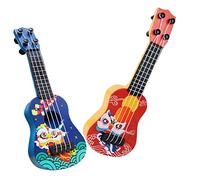 Beaupretty 2Pcs Mini Ukulele Cartoon Musical Instrument for Beginner Acoustic Simulation Guitar Model for Early Learning and Stage Play in Red Blue