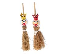 Beaupretty 2pcs Miniature Clown Broomsticks Wooden Dollhouse Accessories Whimsical Halloween Decor Sturdy Craftsmanship for Doll House Furniture Scenes Kitchen Garden Play
