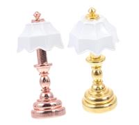 Beaupretty 2Pcs Miniature Dollhouse Lamps Delicate Mini Bedside Lighting Decor with White and Rose Gold Shades Realistic Tiny Model Lights for Dollhouse Desktop Ornament and Photo Prop
