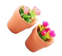 Beaupretty 2Pcs Miniature Dollhouse Potted Plant Set, Tiny Bonsai Rose Flowers in Pink and Fuchsia, Realistic Miniature Indoor Dollhouse Accessories for Micro Landscape Decor