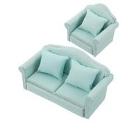 Beaupretty 2pcs Miniature Wooden Dollhouse Sofa with Pillows Fabric Loveseat and Single Armchair for DIY Miniature Scenes and Dollhouse Decor